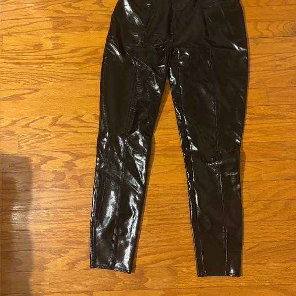 SPANX Faux Patent Leather Leggings Black Liquid Gloss Pants Classic Sz. XL - Picture 3 of 8